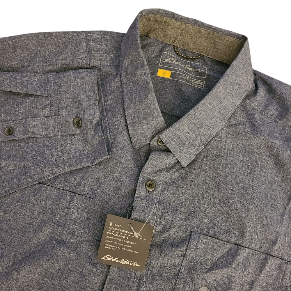 Eddie Bauer Travex Men's XL Heather Blue Long Sleeve Button Down Hiking Shirt